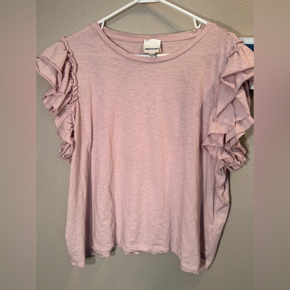 Industry Ruffle Sleeve Short Sleeve Tee in Light Pink